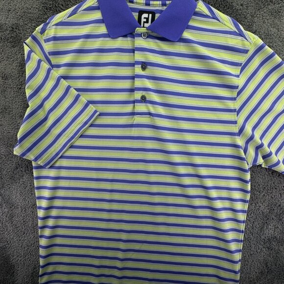 Footjoy Men Striped Purple Green Polo Shirt Medium Stretch Golf Adult S/S - Picture 2 of 15